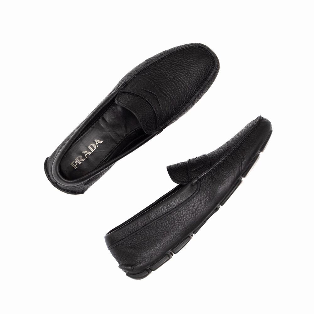 950$ PRADA Men’s Black Daino Leather Slip On Driving Penny Loafer Shoes US10.5 - Picture 4 of 16